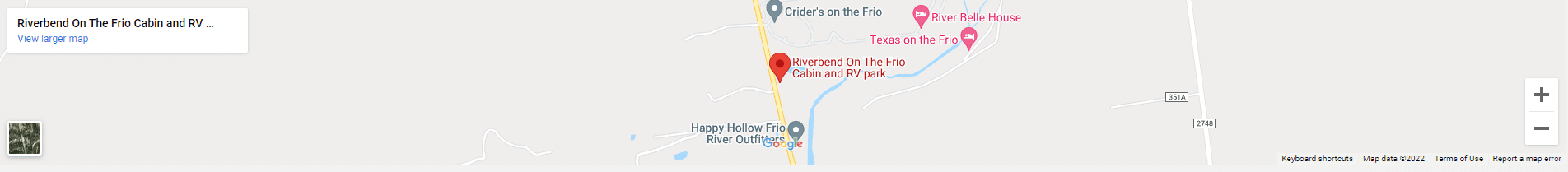 A map of the location of riverbend on the trail cabin and rv park.