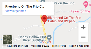 A map of the location of happy hollow frio river outfitters.