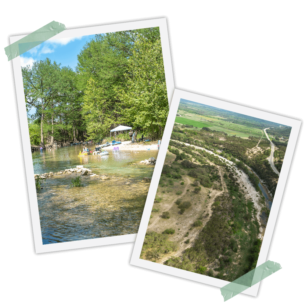 Two pictures of a river and some trees