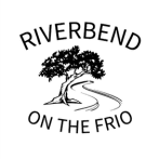 Logo of "riverbend on the frio" featuring a winding river and a tree with extensive roots.