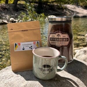 Riverbend roasted coffee by the river.