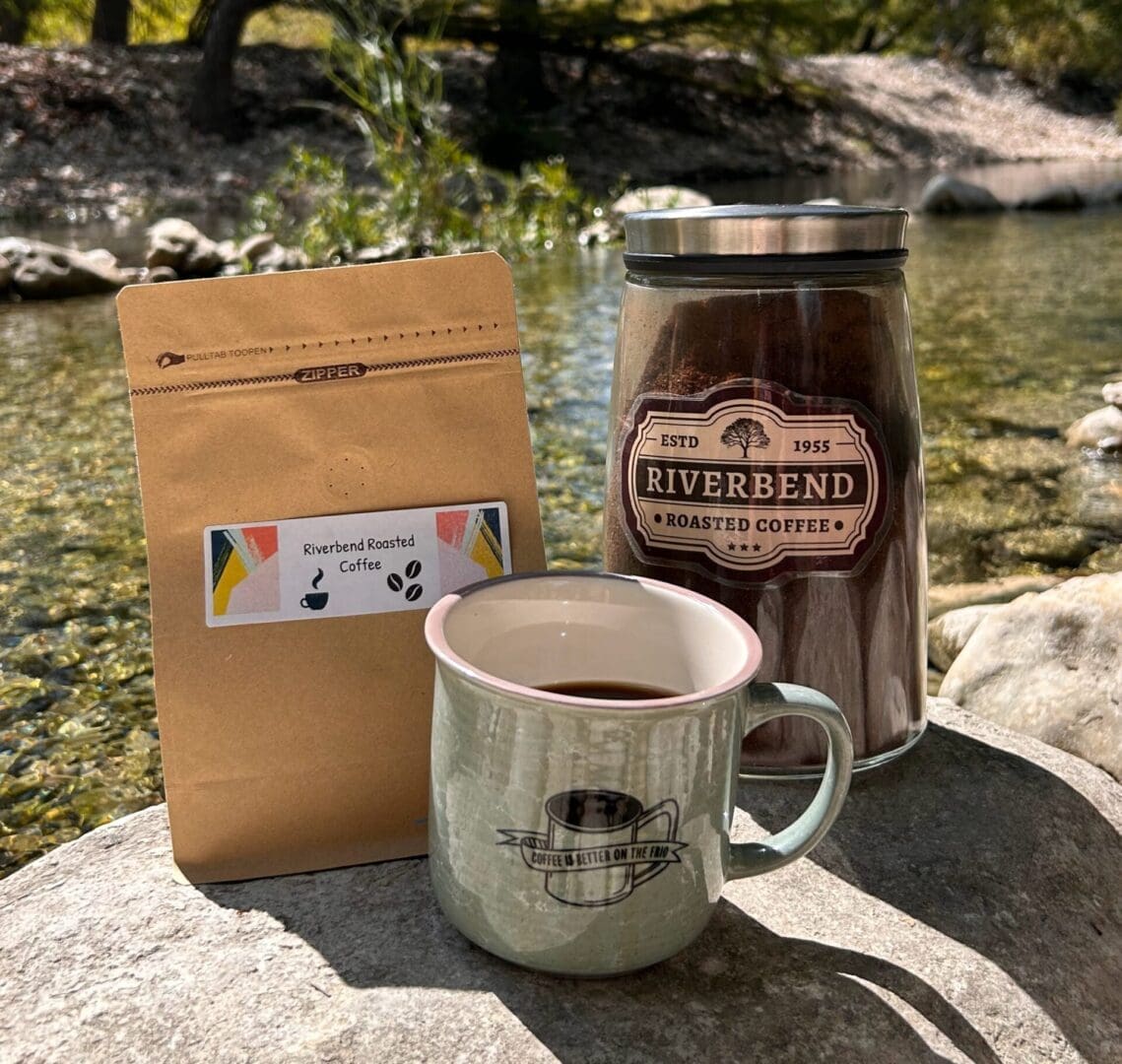 Riverbend roasted coffee by the river.